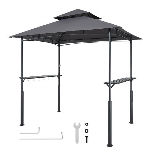 VEVOR Grillpavillon, 2430x1500x500 mm, Grillüberdachung für Außengrill, 2-stufige BBQ-Gazebo-Überdachung, Doppeldach Gartenpavillon mit verstärkten Stützbeinen, für Terrasse, Hinterhof & Garten