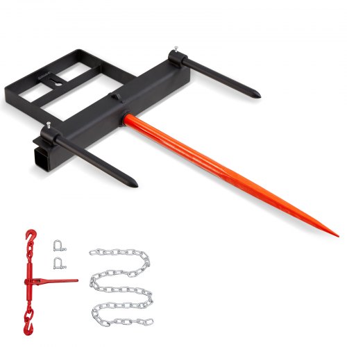VEVOR Frontladerzinken 725 kg Tragfähigkeit Ballenzinken Ballenspieß Ballentransportgabel mit einem Spieß (ca. 1 m) & zwei stabilisierenden Stangen (ca. 44 cm) kompatibel mit Kompaktladern & Traktoren