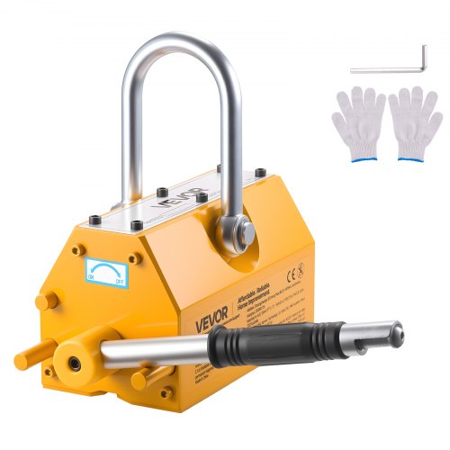 VEVOR Lasthebemagnet Permanentmagnetheber 1000 kg Zugkraft Hebemagnet mit Entriegelungsgriff & Stahlhaken, verwendet in Werkstattkränen und Hebezeugen, zum Heben von Stahlplatten, Brettern