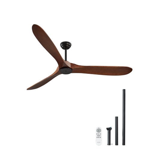 VEVOR 180 cm Deckenventilator ohne Licht, 6-Gang-Fernbedienung, 3 Holzflügel, umkehrbarer Gleichstrommotor, Außenventilator für Schlafzimmer, Wohnzimmer, Terrasse, Innen-/Außenbereich, Walnuss