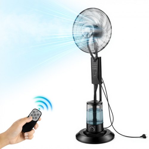 VEVOR Standventilator mit Sprühnebel, 75 W Ventilator mit 3 L Wassertank, 3 Windstufen, Timer & Fernbedienung, Luftbefeuchter mit Sprühsystem für Innen & Außen Garage, Terrasse, Wohnzimmer, 3 Modi