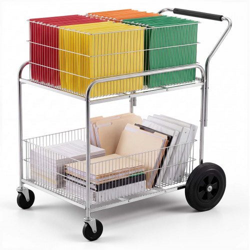VEVOR Rollbarer Aktenwagen, 2-stöckig, fahrbarer Draht-Postwagen mit feststellbaren Rädern, für Büroarchive, robuster Aktenordner-Organizer, Tragkraft 120 kg, Maße: 95,4 x 56,9 x 96,5 cm