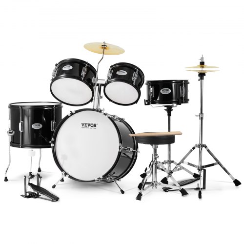 

VEVOR Schlagzeugset für Kinder, 5-teilig, Anfänger-Schlagzeugset mit Bass-Toms, Snare, Standtrommel, verstellbarem Thron-Becken, Hi-Hat-Pedal und zwei Paar Drumsticks, für Kinder, schwarz