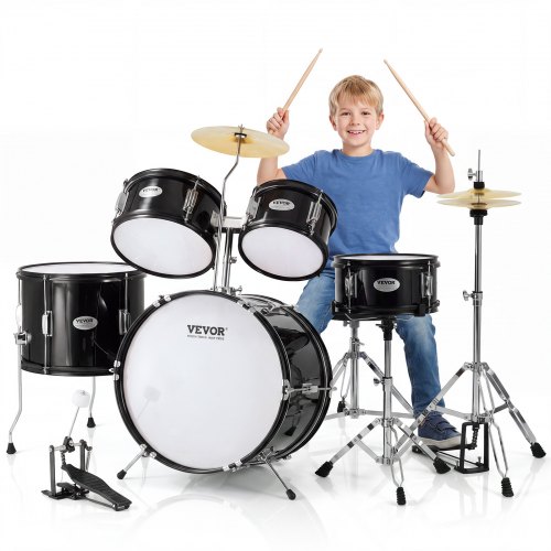 VEVOR Schlagzeugset für Kinder, 5-teilig, Anfänger-Schlagzeugset mit Bass-Toms, Snare, Standtrommel, verstellbarem Thron-Becken, Hi-Hat-Pedal und zwei Paar Drumsticks, für Kinder, schwarz