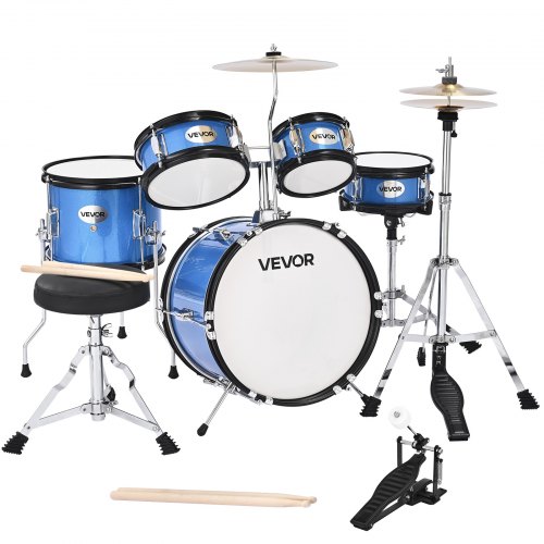 VEVOR Schlagzeug Set, 5-teilig, 35,6 cm Basstrommel, 20,3 cm Snare, 15,2 cm & 20,3 cm Tomtoms, 25,4 cm Standtom, 25,4 cm Crash-Becken, 20,3 cm Hi-Hat mit Ständer, für Kinder von 6–13 Jahren (blau)