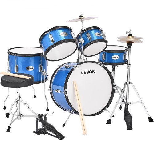 VEVOR Schlagzeug Set, 5-teilig, inkl. 40,6 cm Basstrommel, 25,4 cm Snare, 20,3 cm & 25,4 cm Tomtoms, 33 cm Standtom, 25,4 cm Crash-Becken & 20,3 cm Hi-Hat, für Kinder von 6–13 Jahren, Blau