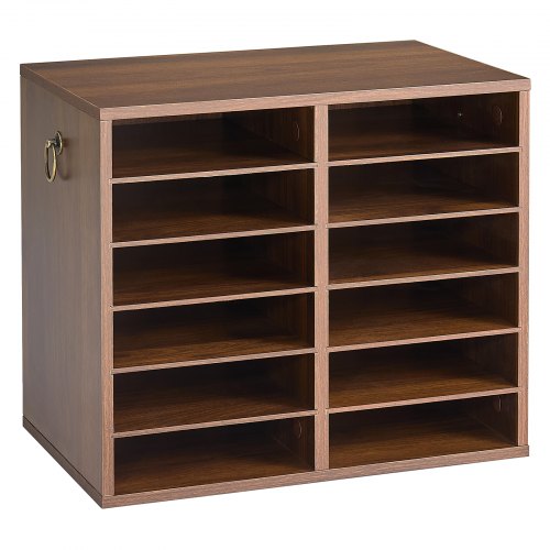 VEVOR Dokumentenablage Holz Schreibtisch Organizer mit 12 Fächern Braun, Ablagefach für Standard-A4-Dokumente Akten & Papiere, mit Verstellbaren Einlegböden für Büro, Zuhause & Klassenzimmer, MDF