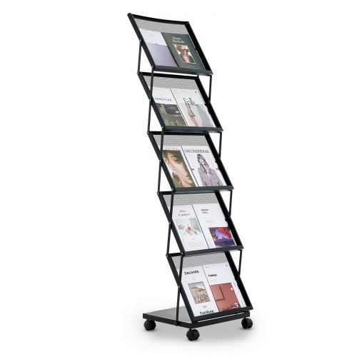 VEVOR faltbarer Prospektständer Zeitschriftenständer mit 5 Taschen, rollbarer Literaturständer Kataloghalter Schrägsteller, Buchständer Bodenaufsteller für Messe, Büroshows, Ausstellung