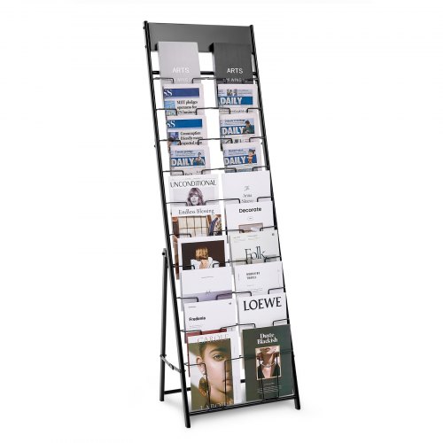 VEVOR Prospektständer Zeitschriftenständer mit 20 Taschen, Literaturständer Kataloghalter Schrägsteller aus Metall, Buchständer Bodenaufsteller für Messe Büroshows Ausstellung, Displayständer