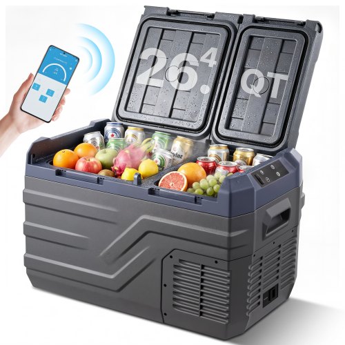 VEVOR Autokühlschrank, 12-Volt-Autokühlschrank, tragbarer 25-Liter-Gefrierschrank mit zwei Zonen, einstellbarer Bereich von -4℉ bis 68℉, 12/24 V DC und 100-240 V AC-Kompressorkühler für Outdoor, Camping, Wohnmobil