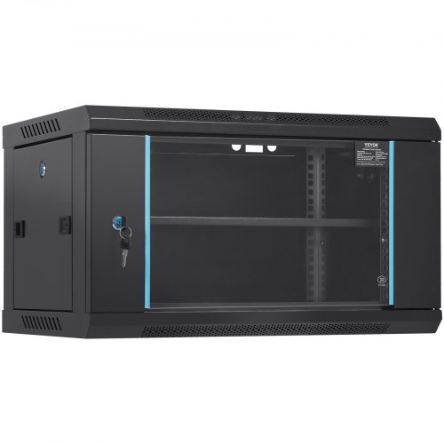 VEVOR 6U Netzwerk-Serverschrank zur Wandmontage, 39 cm tief, Server-Rack-Schrankgehäuse, max. 90,72kg. Bodenmontierte Ladekapazität, mit abschließbaren Glastür-Seitenwänden, für IT-Geräte, A/V-Geräte