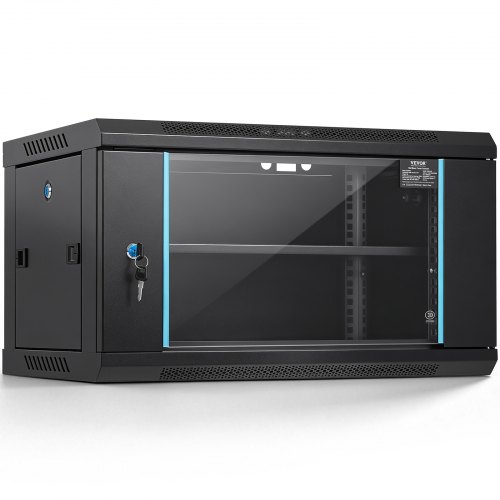VEVOR 6U Netzwerk-Serverschrank zur Wandmontage, 14,8'' tief, Server-Rack-Schrankgehäuse, max. 200 lbs. Bodenmontierte Ladekapazität, mit abschließbaren Glastür-Seitenwänden, für IT-Geräte, A/V-Geräte