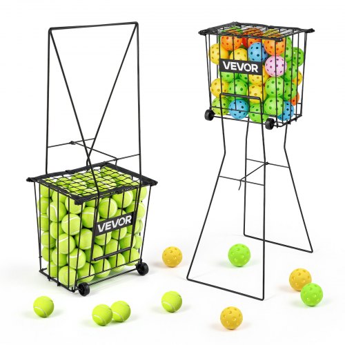 VEVOR Tennisballkorb mit Rollen, Tennisballsammler mit Rahmen & Ballkorb aus Kohlenstoffstahl, Umwandelbares Sammelkorb für 75 Tennisbälle, Tragbarer Tennisballwagen für Training Ballsammeln, Schwarz