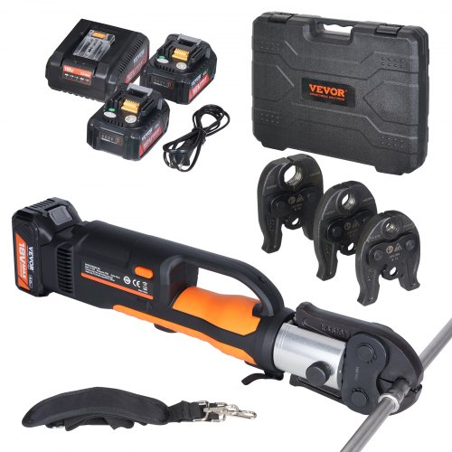 VEVOR Presswerkzeug und Akku-Set, Pro-Presswerkzeug, elektrisches Rohr-Crimpwerkzeug mit M15-, M22-, M28-Backen, Presswerkzeug-Set mit 2 Stück 18-V-4,0-Ah-Akku, Schnellladegerät und Tragetasche