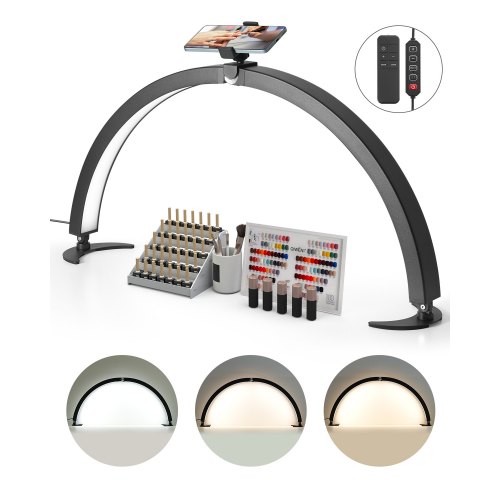 

VEVOR Desktop Halbmondlicht für Nägel mit Telefonhalter (40 W 735 mm lang) Nageltechniklicht, Nageltischlampe mit einstellbarer Helligkeit, LED-Tischleuchte für Nageltechniker Wimpernverlängerung