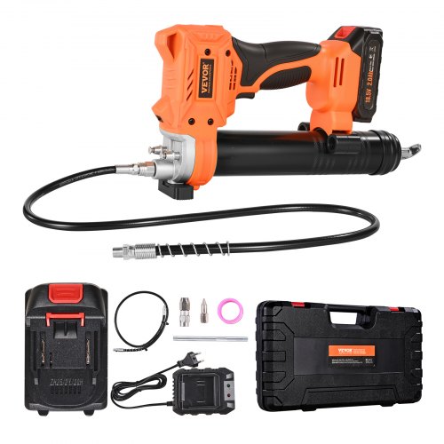 

VEVOR Akku-Fettpresse, 55 Mpa, Einhandfettpresse mit 2,0 Ah Akku & LED-Licht, 90 cm Schlauch & Tragetasche, Auslöser, Kompatibel mit 18V Makita-Akkus, Schmieren von Fahrzeugen oder Maschinen