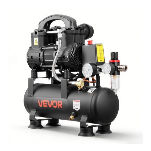 VEVOR 0,75 KW Druckluftkompressor, Ölfreier Kompressor mit 6 L Lufttank, Flüsterkompressor mit 71 L/min bei 6,2 bar & Max. 8 bar, Stabiler Luftkompressor Fußpolstern & Griff für Werkstatt Heimwerker