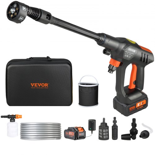 

VEVOR Akku Hochdruckreiniger Kabellos Wasser Druckreiniger Spritzpistole Druckreinigerpistole (250W 21V, 50bar, zur mobilen Reinigung und Bewässerung, 4L/min, inkl. Zubehör, Ladegerät)