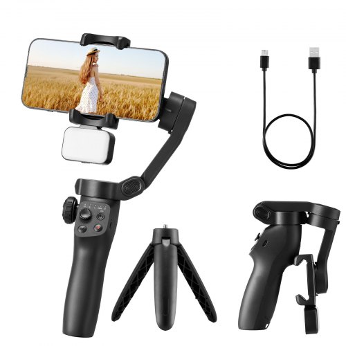 

VEVOR Gimbal-Stabilisator für Smartphone, 3-Achsen-Stabilisierung, mit magnetischem Fülllicht, Gesichtsverfolgung, Gestensteuerung, Stabilisator für Videoaufnahmen und Vlogging, 200–3000mA