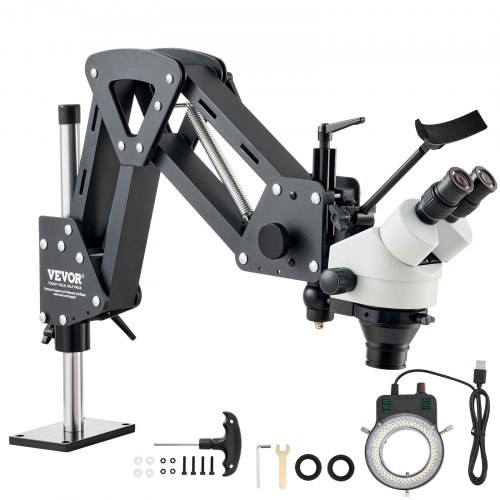 VEVOR Multidirektionales Mikroskop mit Federhalterung, Schmuckmikroskop mit 7- bis 45-facher Vergrößerung, Mikro-Schmuck-Intarsienständer mit integriertem USB-Ring-LED-Licht, Juweliermikroskop für Schmuckintarsien