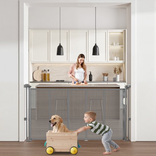 

VEVOR einziehbares Babygitter (87 cm hoch ausziehbar bis 140 cm breit) ausziehbares Gitter für Kinder Haustiere, Netzmaterial, Treppenschutzgitter für Innentreppen, Türen, Flure, Spielzimmer, Grau
