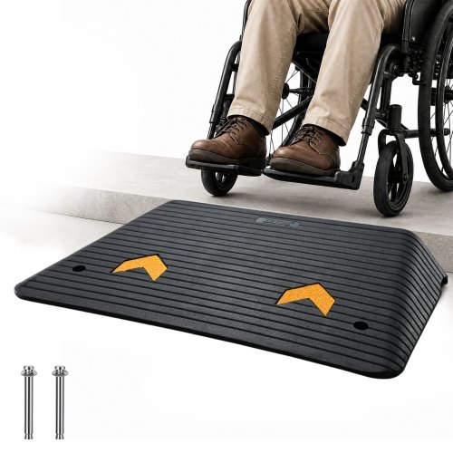 VEVOR Schwellenrampe Vollgummi Türschwellenrampe 15Tonnen Belastbarkeit Bordsteinrampe mit Kanal 90,2x53,34x7,6cm Rollstuhlrampe Auffahrrampe Gummirampe Ideal für unebenen Boden Bordsteinkanten