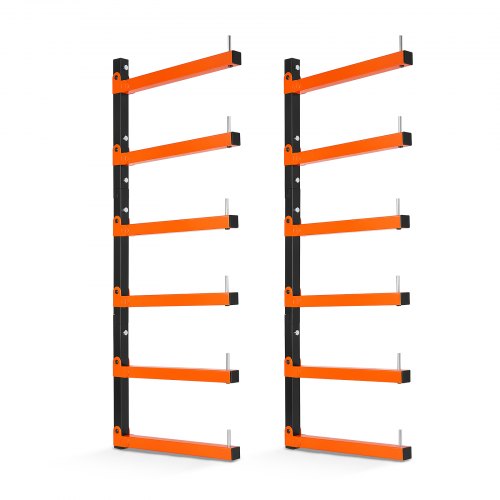 VEVOR 2x Kragarmregal mit 6 Ebenen Faltbares Holzlagerregal 50kg Pro Etage, Metallregal zur Wandmontage für Werkstatt Lager Garage & Keller, aus Kohlenstoffstahl, mit Klapparmen & Verriegelungsstiften