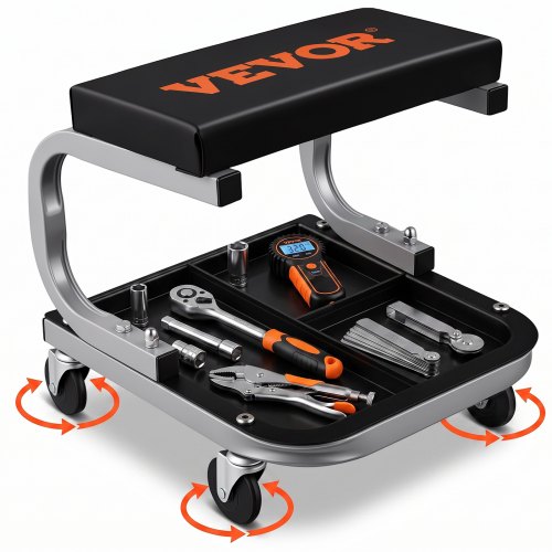 VEVOR KFZ Werkstatt Rollbrett Werkstattliege, Montageliege Werkstatthocker 36 x 36 x 36 cm Montagerollbrett mit 36 x 18 x 4 cm Sitz, Stahl + PU Werkstatthocker bis 113 kg Belastbar Reparierte Hocker