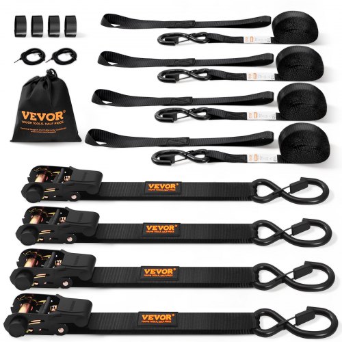 VEVOR 4er-Set Spanngurt 0,025 x 4,6 m Zurrgurt 998 kg Ratschenzurrgurt Polyester-Gurt Kohlenstoffstahl-Haken Befestigungsgurt Ratschenspanngurt Ideal für Motorräder Fahrräder Kajaks UTV Boote ATV