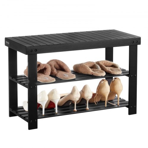 VEVOR 3-stöckige Schuhregalbank 703x288x451mm Bambus Schuhaufbewahrung Schwarz