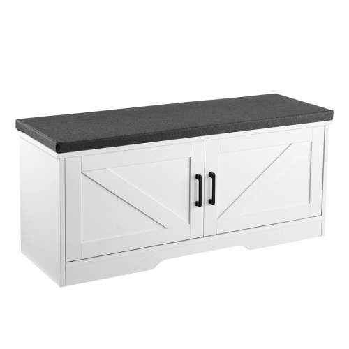 VEVOR Schuhregalbank Schuhbank (1000 x 355 x 460 mm), Eingangsbank mit gepolstertem Sitzkissen & 2 Scheunentüren, Schuhregal (136 kg belastbar), für Flur Wohnzimmer Schlafzimmer Schwarz Weiß