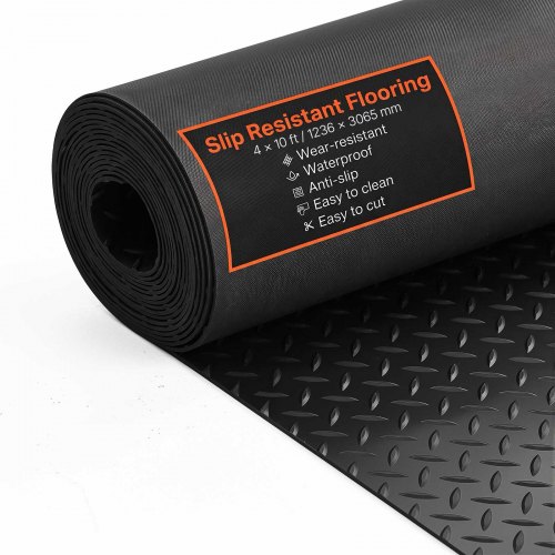 VEVOR Diamond-Plate-Gummibodenbelag-Rolle, 3mm x 1,2 m x 3 m Garagenbodenmatte, SBR-Gummi-Garagenbodenbelag-Rolle, Diamond Plate-Gummimatte für unter Autos, Garage, Industrie, Fitnessstudio, Schwarz