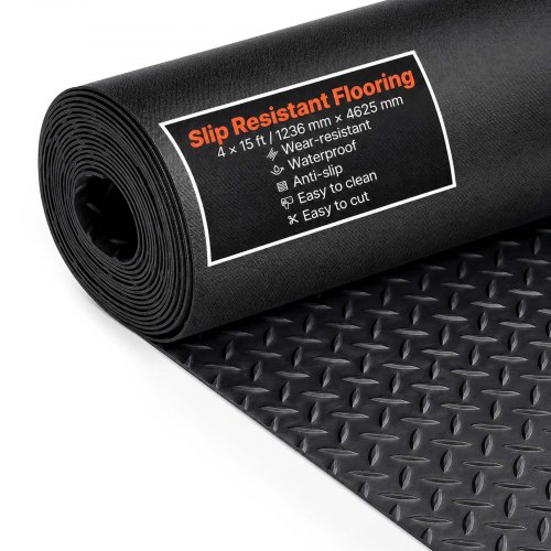 VEVOR Gummimatte 4625 x 1236 mm Bodenmatte SBR-Gummi Bodenbelag 3 mm Dicke Noppenmatte Diamant Tränenblech Bodenmatte Antirutschmatte Gummibelag Ideal für Garagen, Lagerhallen, Fitnessstudios, Gehwege