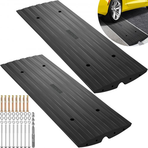 VEVOR Gummi-Treppenrampe 2PCS mit 1 Kabelkanal 6,5x3,5 cm Maximale Belastung 10 Tonnen Geschwindigkeitskontrolle für Ladegasse Garage Auto LKW Scooter 123x41x6,5 cm