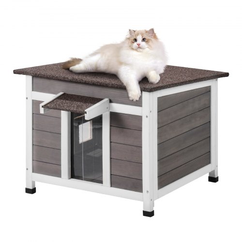 

VEVOR Katzenhaus für draußen, wetterfest, Unterschlupf für Wildkatzen für mehrere Katzen, Katzen-/Kaninchenhaus aus Holz für draußen mit Fenster, offenem Dach und Türklappen aus PVC, 61 x 53 x 46 cm (L x B x H)