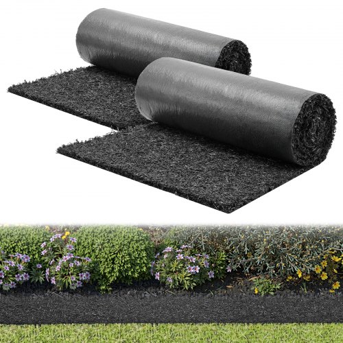 VEVOR Gummimulchmatte, 2 Rollen à 244x59 cm, Unkrautmatte 1,3 cm dick, Gartenvlies, Unkrautvlies, Unkrautbarrierematte, Garteneinfassung, Randmatte, Gehwegmatte für Landschaftsgestaltung