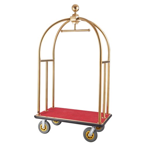 

VEVOR Hotelgepäckwagen, 680 kg Tragkraft, Pagenwagen mit gebogenen Pfosten, Hotelwagen, Kofferwagen mit rotem Teppichboden und 20 cm großen Gummirädern, ideal für Hotels, Eigentumswohnungen, Resorts