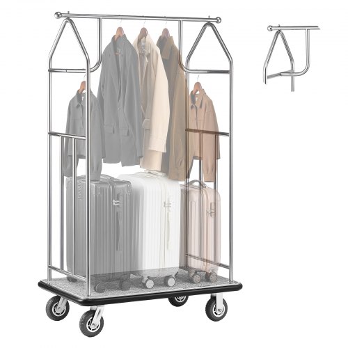 VEVOR Hotelgepäckwagen, 362 kg Tragkraft, Edelstahl-Gepäckwagen, Kofferwagen, Pagenwagen mit grauem Teppichboden und 15 cm großen Gummirädern, ideal für Hotels, Eigentumswohnungen, Resorts, Silber