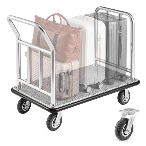 VEVOR Hotelgepäckwagen, 340 kg Tragkraft, Plattformwagen mit abnehmbarem Vorderrahmen, Parkservicewagen mit Teppichboden & 15 cm großen Gummirädern, ideal für Hotels, Eigentumswohnungen, Resorts