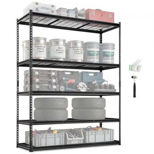 VEVOR Lagerregal 5-stufig verstellbar 907,2 kg Kapazität Garagenregale, Metall-Organizer Drahtregal schwarz 152,4 x 61 x 198,1 cm für Küche, Speisekammer Keller Badezimmer Wäscheschrank