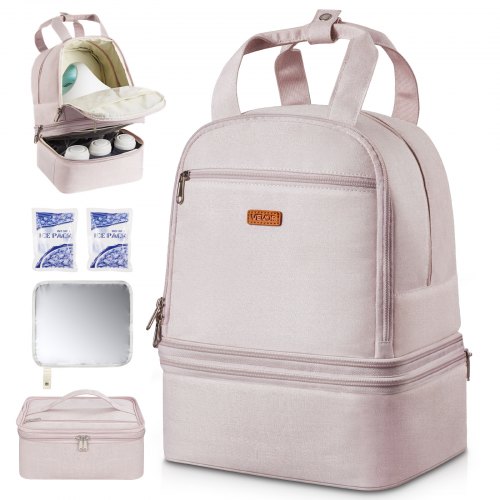 

VEVOR Milchpumpen-Rucksack, 270x240x340 mm, mit Kühlakku, passend für S1/S2, Pumpzubehör & Muttermilchaufbewahrung, Wickel Rucksack für Arbeit, Reisen & Familiengebrauch, Hellrosa