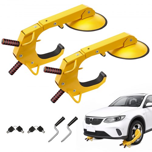 VEVOR Radschloss Autokralle 2 Stk.Reifenschloss, Passend für 160-380 mm Raddurchmesser Anti-Diebstahl, Anhänger-Radkralle mit 30 cm Saugnapf, Parkkralle für Autos, Lkw, SUVs, Camper, Boote Gelb