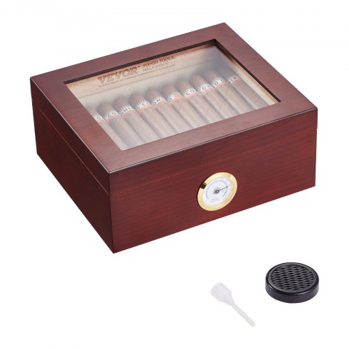 

VEVOR 50 Zigarren Humidor Glasstop Zeder Zigarren Aufbewahrungsbox 26x22x11cm