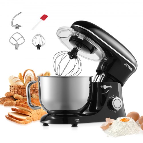 VEVOR KüchenmaschineTeigmixer 1400 W 5,68 L Küchenmaschine mit kippbarem Kopf Edelstahlschüssel Knethaken Schneebesen Schaber, Haushalts-Küchenmaschine zum Backen und Mixen, schwarz XRLTMSJBJHS6I5V82V2