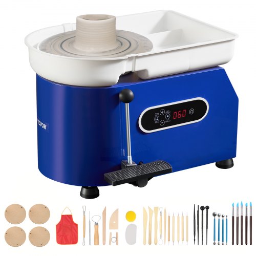 

VEVOR Töpferscheibe 450 W, Tonmaschine 280 mm Drehteller, Drehzahlregelung 60–300 U/min, Hand- & Fußsteuerung, Abnehmbares ABS-Becken, Keramik Clay Maschine für Erwachsene & Anfänger, Blau