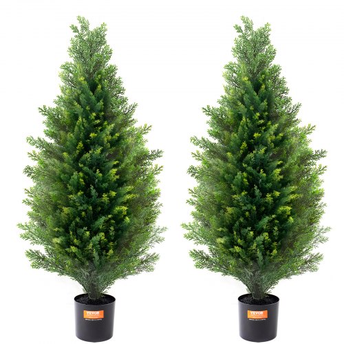 VEVOR Künstlicher Formschnittbaum aus Zeder, 91,4 cm hoch (2 Stück), mit zusätzlichen Blättern und Topf, künstliche immergrüne Kiefern-Zypressenpflanze, UV-geschütztes künstliches Grünset