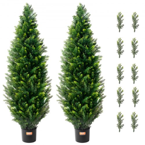 VEVOR Künstlicher Formschnittbaum aus Zeder, 121,9 cm hoch (2 Stück), mit zusätzlichen Blättern und Topf, künstliche immergrüne Kiefern-Zypressenpflanze, UV-geschütztes künstliches Grünset