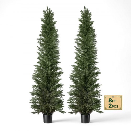 VEVOR Künstliche Pflanze 2 Stk. Künstliche Zypressen mit PP-Topf 2438mm, Dekopflanze für Balkon Büro Veranda Terrase Garten, UV-Beständig, Immergrüner Kunstbaum aus PE, Naturgetreu, Indoor & Outdoor