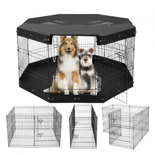 VEVOR Hundelaufstall, 8 Stk. 76 cm H x 61 cm B Paneele, faltbarer Welpenlaufstall aus Metall, Hundezaun mit Tür, Bodenmatte und oberer Abdeckung, Laufstall für Hunde, Katzen und andere Kleintiere
