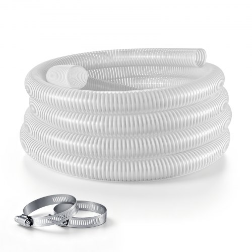 VEVOR Saugschlauch 2 Zoll x 7,6 m PVC Wasseransaugschlauch für Poolpumpen, Bewässerung und Wasserentnahme, 11,76 psi, ohne Vorinstallierte Anschlüsse, Wetterfest & Berstfest, inkl. Klemmen, Weiß